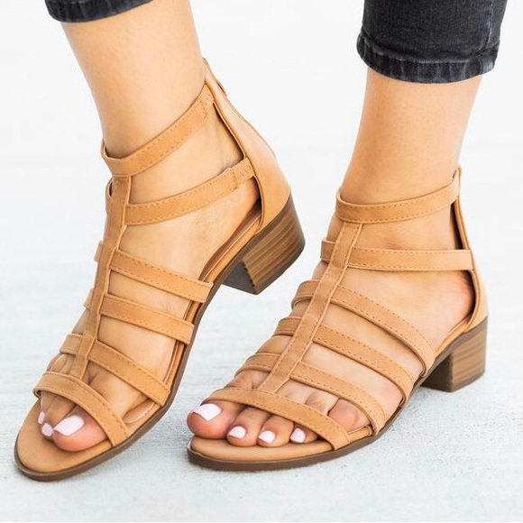 caged sandals low heel